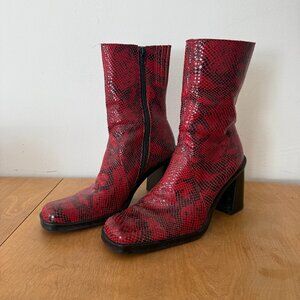 vintage red snake skin boots by mia